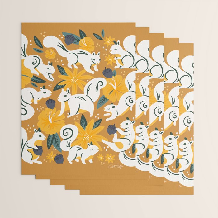 Squirrels & Blooms - Ochre Wrapping Paper Gallery Image 3