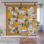Squirrels & Blooms - Ochre Wall Mural Gallery Image 1