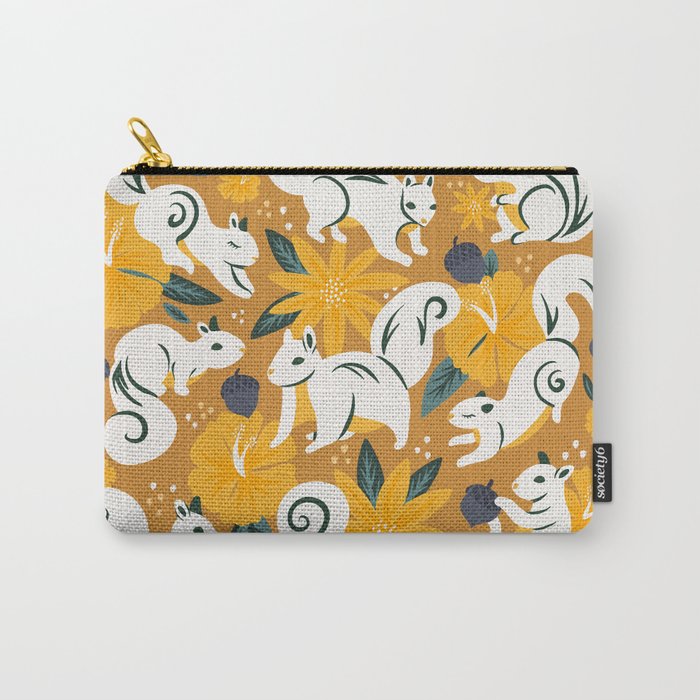Squirrels & Blooms - Ochre Carry All Pouch Gallery Image 1