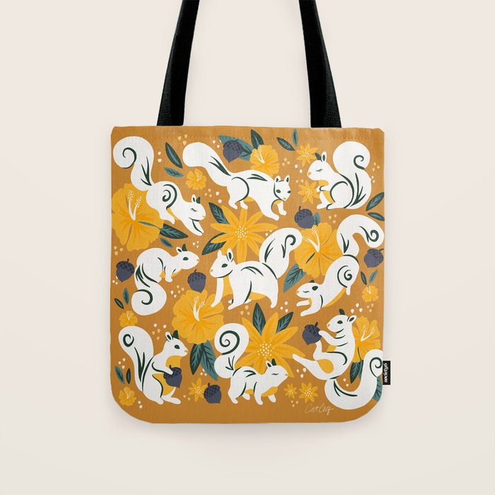 Squirrels & Blooms - Ochre Tote Bag Gallery Image 1