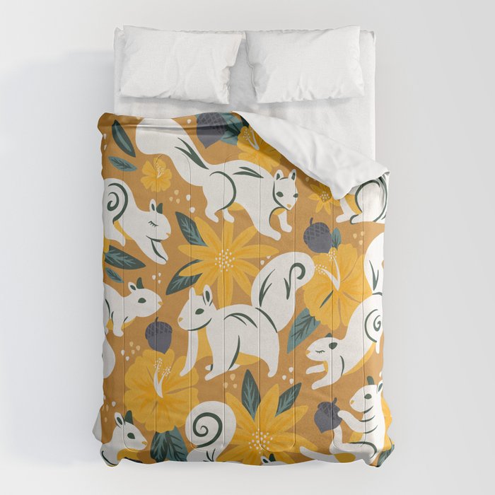 Squirrels & Blooms - Ochre Comforter Gallery Image 6