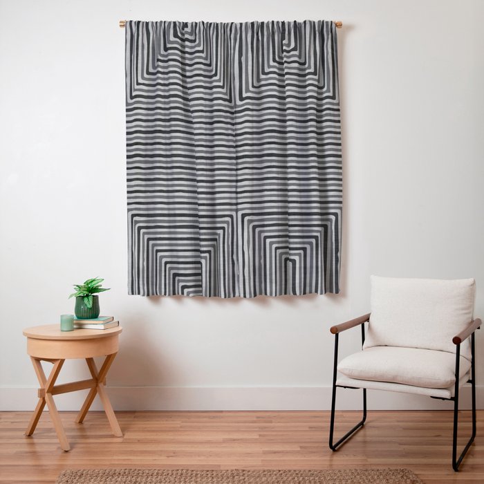 Geometric Minimalist Black Gray Lines Artwork Window Curtain Gallery Image 3