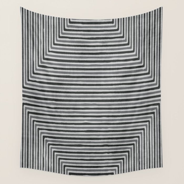 Geometric Minimalist Black Gray Lines Artwork Wall Tapestry Gallery Image 1