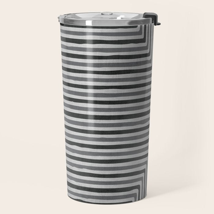 Geometric Minimalist Black Gray Lines Artwork Travel Mug Gallery Image 2