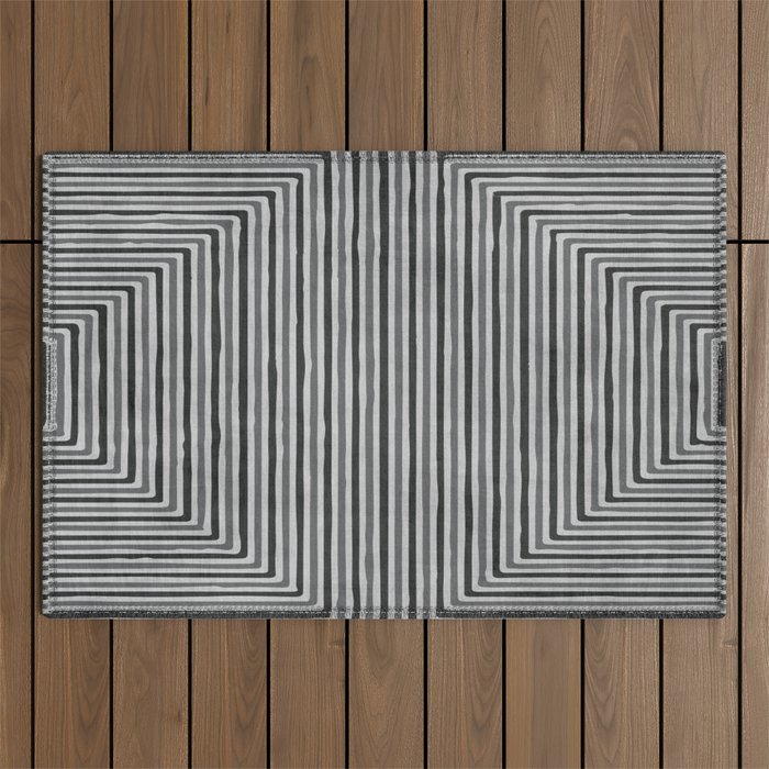 Geometric Minimalist Black Gray Lines Artwork Outdoor Rug Gallery Image 1
