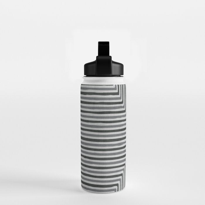 Geometric Minimalist Black Gray Lines Artwork Water Bottle Gallery Image 2