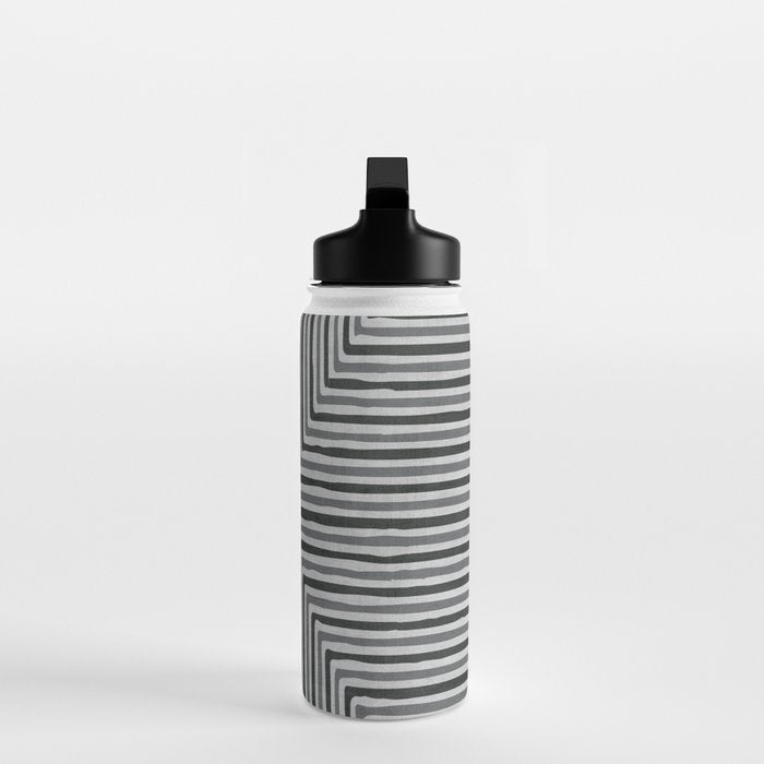 Geometric Minimalist Black Gray Lines Artwork Water Bottle Gallery Image 3