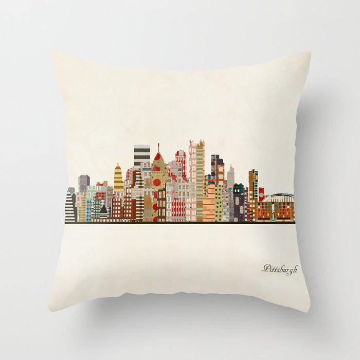 pittsburgh skyline Throw Pillow Gallery Image 1