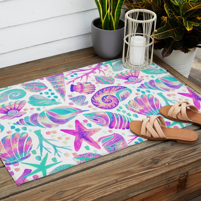 Painted Seashells - Periwinkle & Mint Outdoor Rug Gallery Image 2
