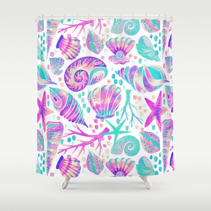 Painted Seashells - Periwinkle & Mint Shower Curtain Gallery Image 1