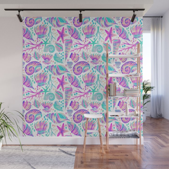 Painted Seashells - Periwinkle & Mint Wall Mural Gallery Image 1