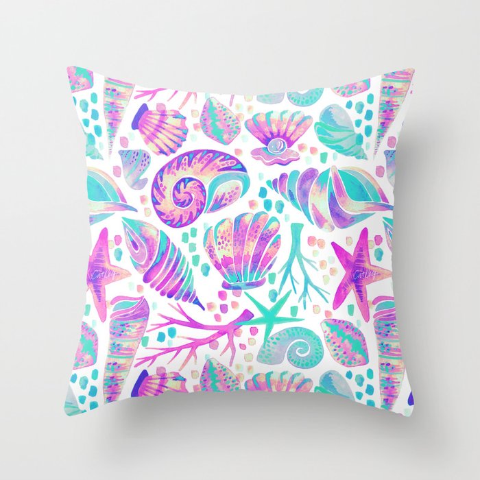 Painted Seashells - Periwinkle & Mint Throw Pillow Gallery Image 1