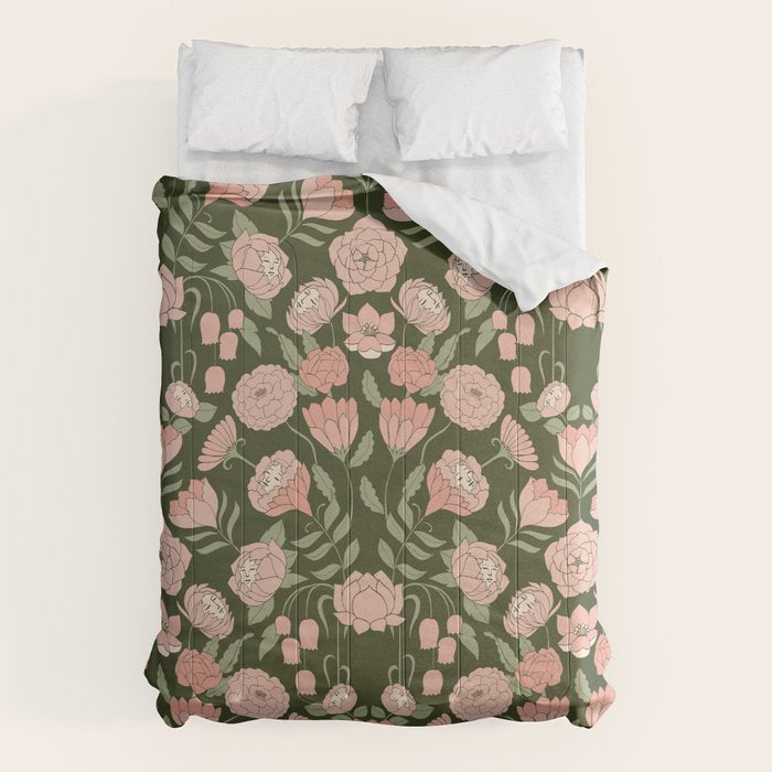 Mystery Garden Victorian Green Floral Faces Comforter Gallery Image 1