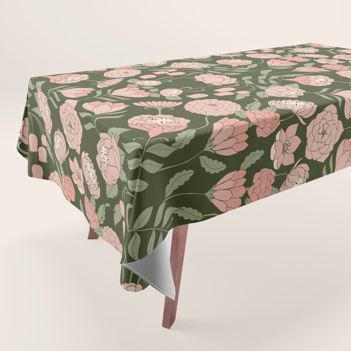 Mystery Garden Victorian Green Floral Faces Tablecloth Gallery Image 1