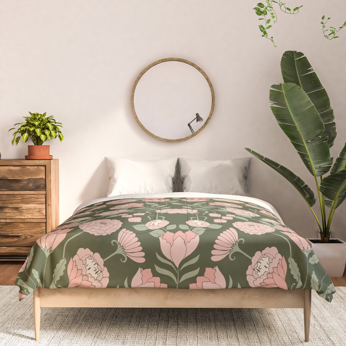 Mystery Garden Victorian Green Floral Faces Comforter Gallery Image 3