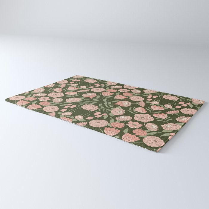 Mystery Garden Victorian Green Floral Faces Rug Gallery Image 3