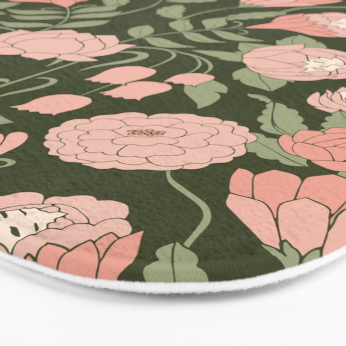 Mystery Garden Victorian Green Floral Faces Bath Mat Gallery Image 3