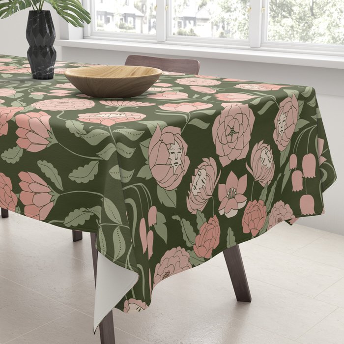 Mystery Garden Victorian Green Floral Faces Tablecloth Gallery Image 3