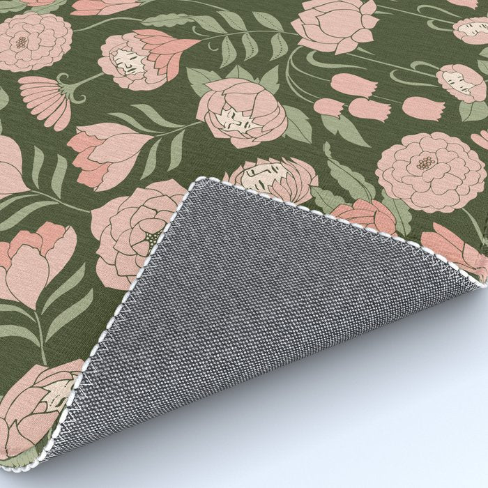 Mystery Garden Victorian Green Floral Faces Rug Gallery Image 4