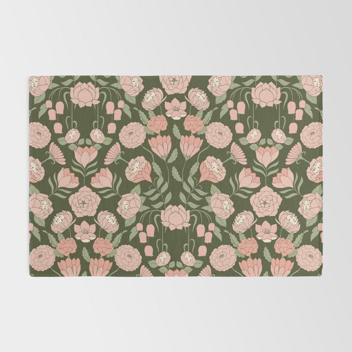 Mystery Garden Victorian Green Floral Faces Rug Gallery Image 2