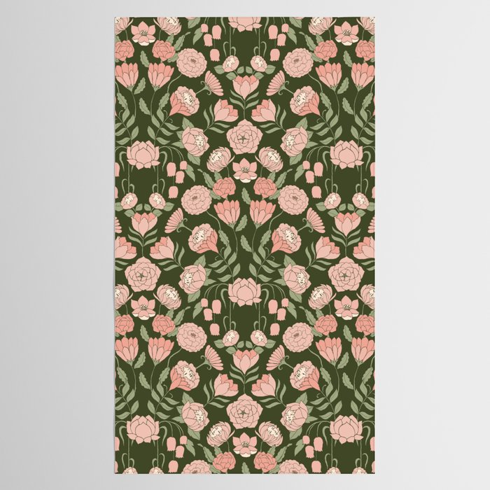 Mystery Garden Victorian Green Floral Faces Tablecloth Gallery Image 2