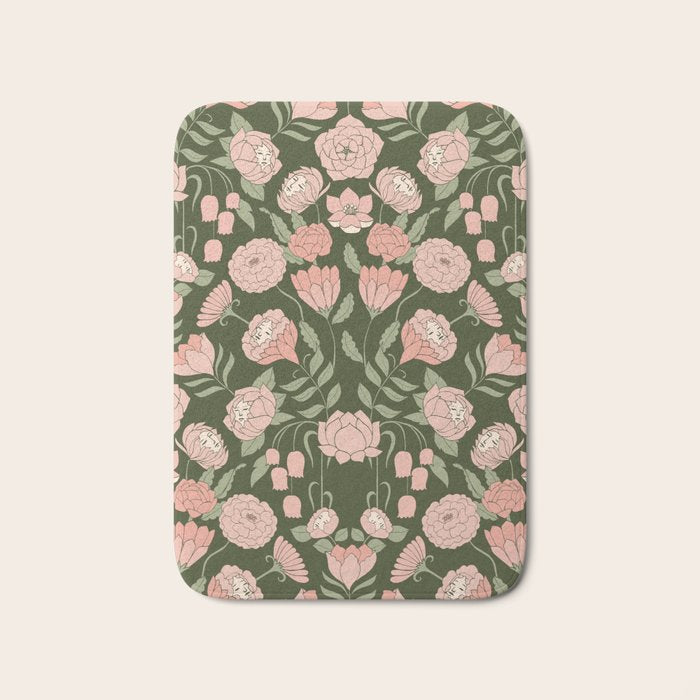 Mystery Garden Victorian Green Floral Faces Bath Mat Gallery Image 1