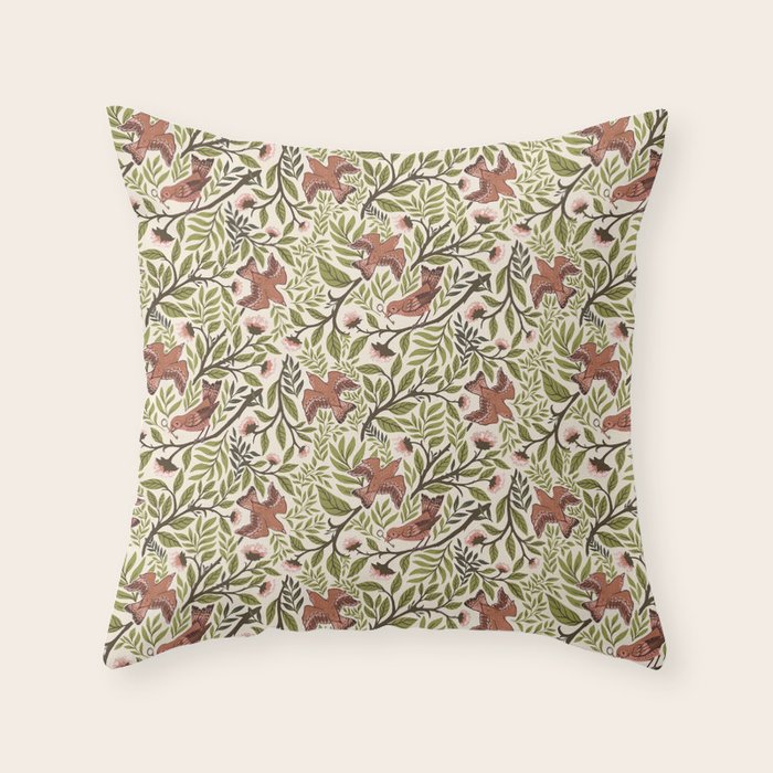 Secret Garden Spring Birds Throw Pillow Gallery Image 1