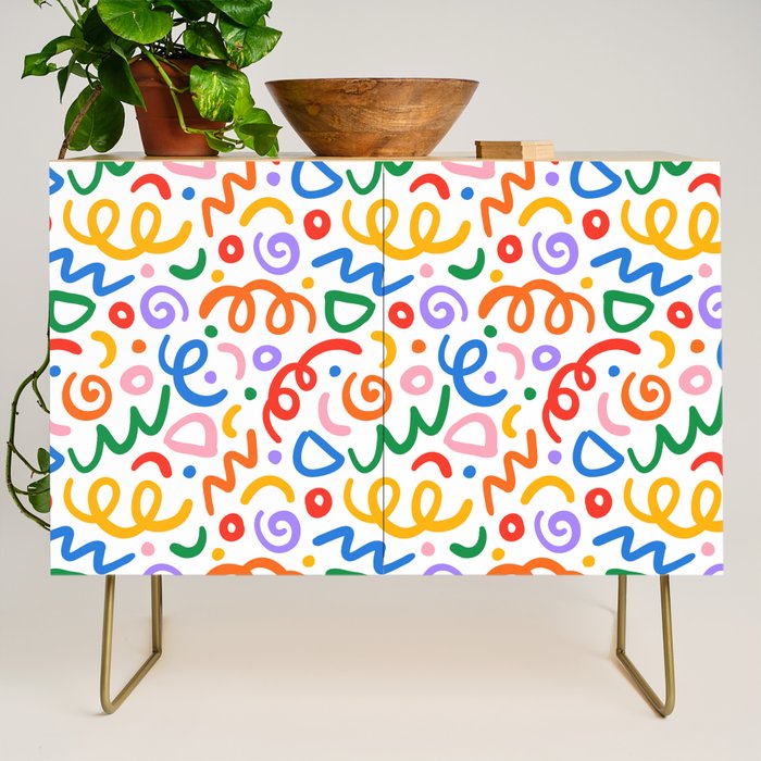 Colorful confetti art doodle pattern Credenza Gallery Image 1
