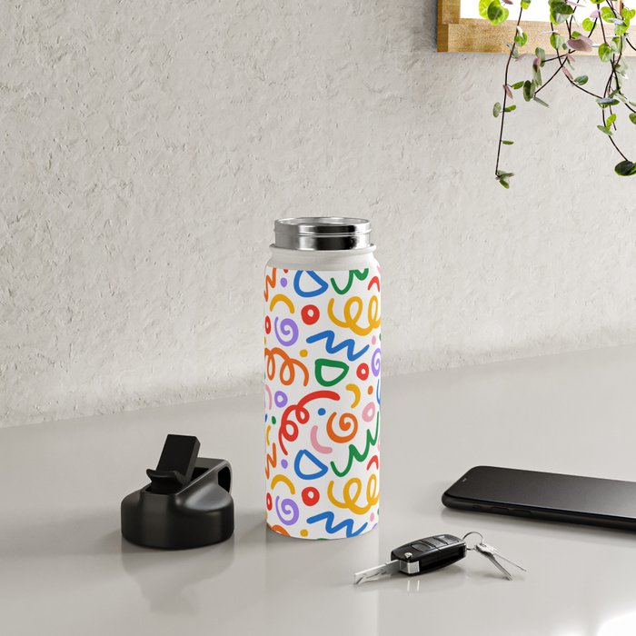 Colorful confetti art doodle pattern Water Bottle Gallery Image 4