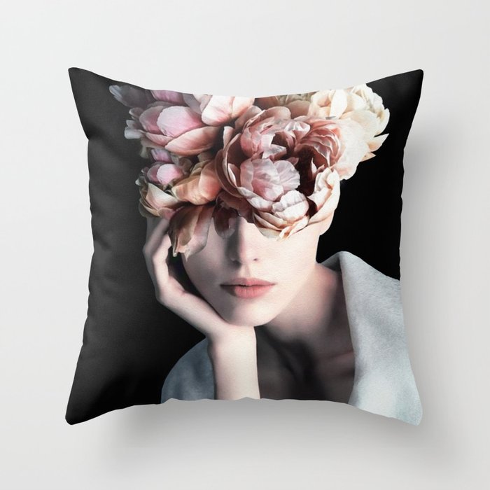 Wearing flowers Throw Pillow Gallery Image 6