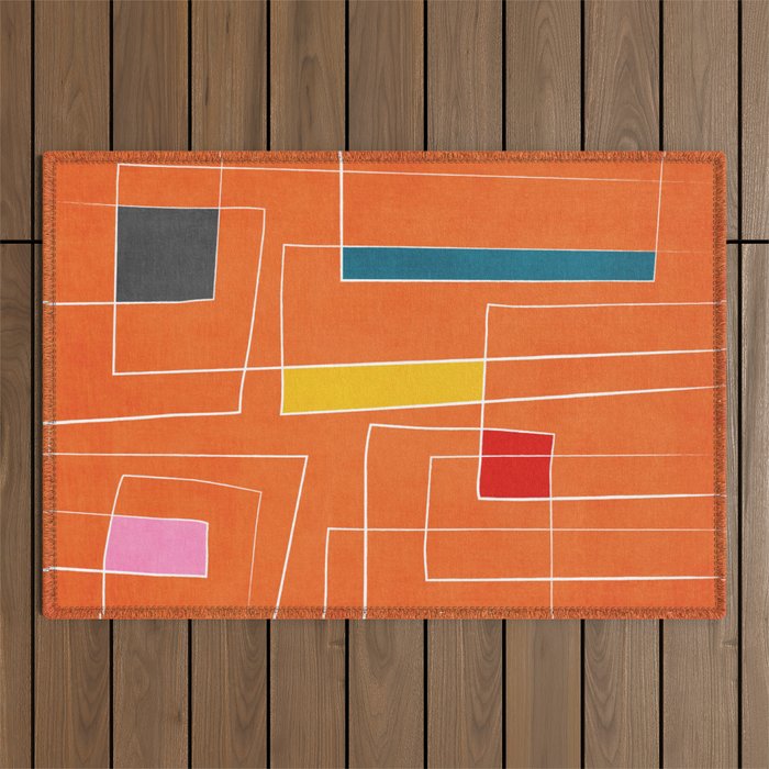 Orange Abstract Artwork Colorful Shapes Outdoor Rug Gallery Image 1