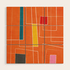 Orange Abstract Artwork Colorful Shapes Wood Wall Art Gallery Image 1