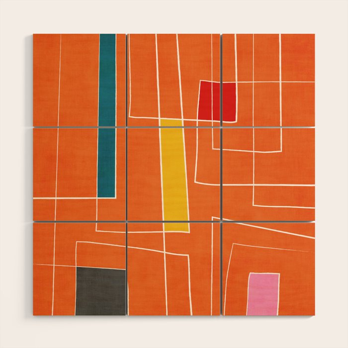 Orange Abstract Artwork Colorful Shapes Wood Wall Art Gallery Image 1