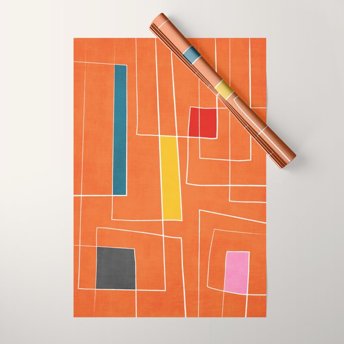 Orange Abstract Artwork Colorful Shapes Wrapping Paper Gallery Image 1