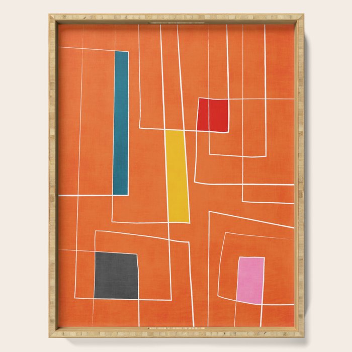 Orange Abstract Artwork Colorful Shapes Serving Tray Gallery Image 1