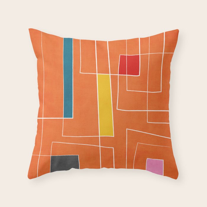 Orange Abstract Artwork Colorful Shapes Throw Pillow Gallery Image 6
