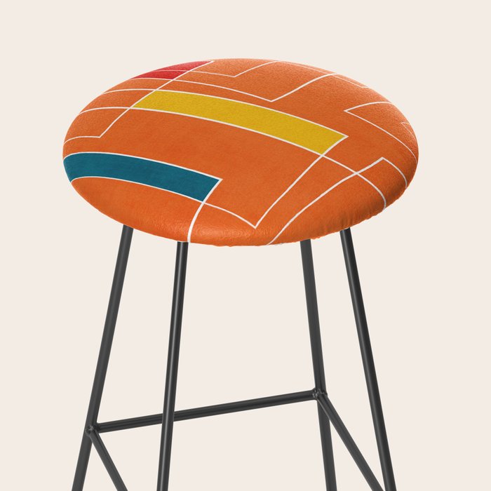 Orange Abstract Artwork Colorful Shapes Stool Gallery Image 2