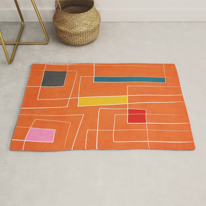 Orange Abstract Artwork Colorful Shapes Rug Gallery Image 1