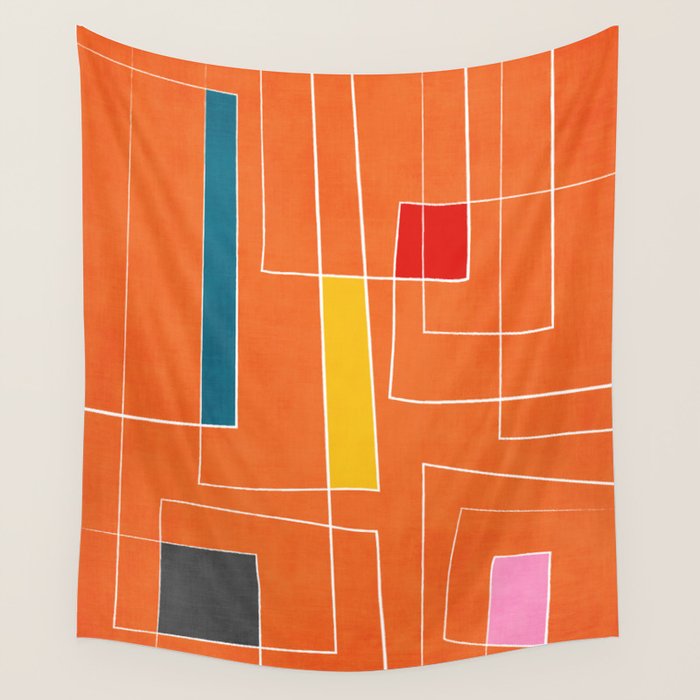 Orange Abstract Artwork Colorful Shapes Wall Tapestry Gallery Image 1