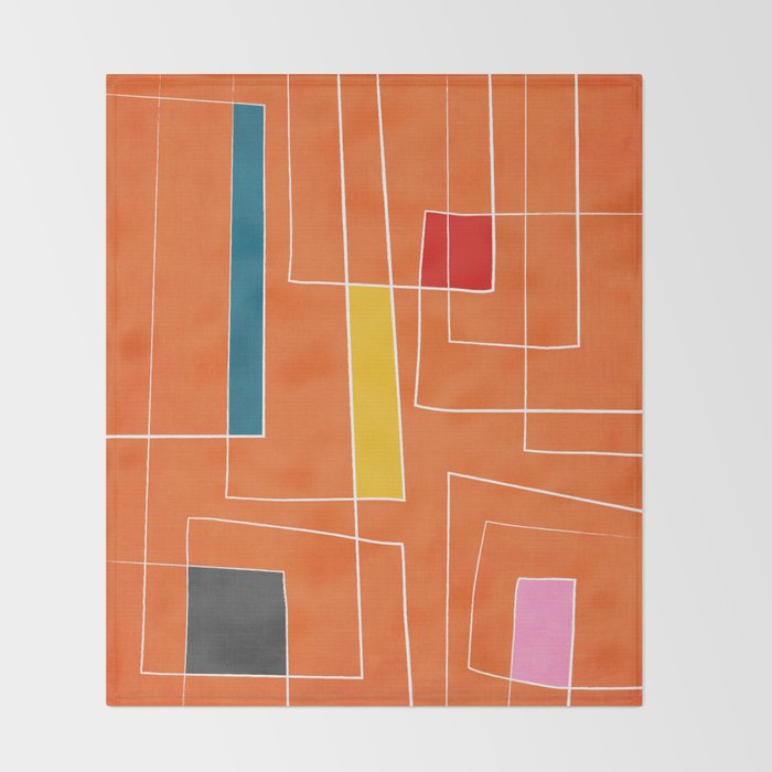 Orange Abstract Artwork Colorful Shapes Throw Blanket Gallery Image 2