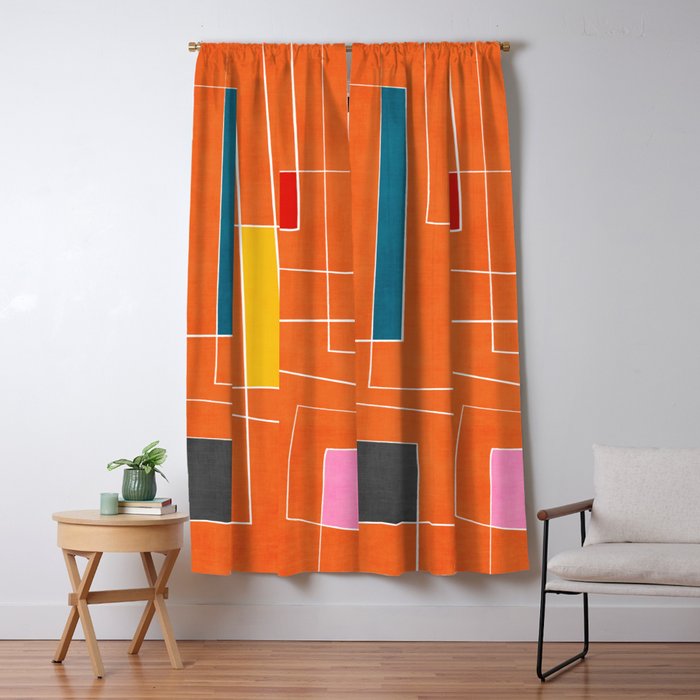 Orange Abstract Artwork Colorful Shapes Window Curtain Gallery Image 1