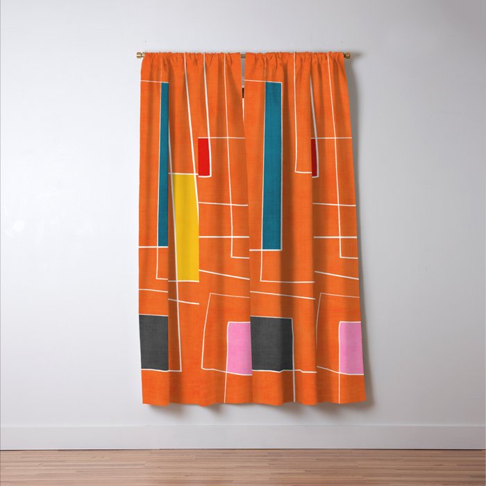 Orange Abstract Artwork Colorful Shapes Window Curtain Gallery Image 3
