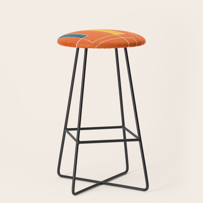 Orange Abstract Artwork Colorful Shapes Stool Gallery Image 1