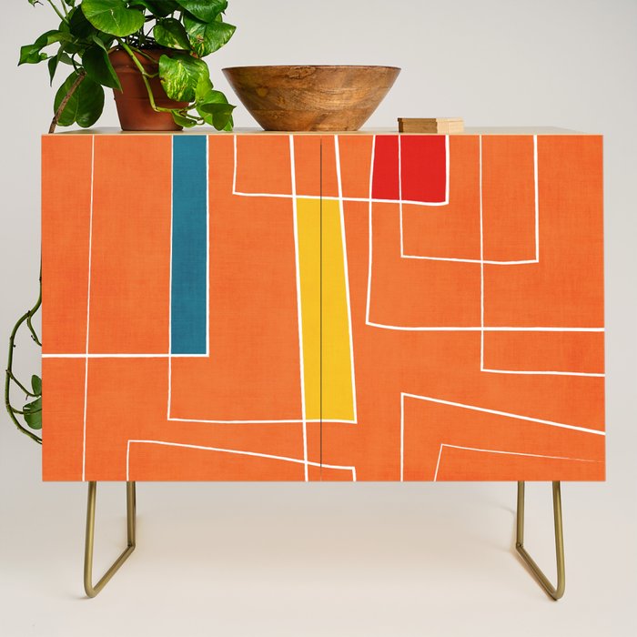 Orange Abstract Artwork Colorful Shapes Credenza Gallery Image 1