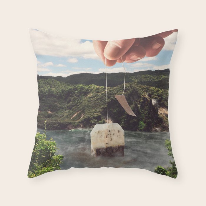 Lake afternoon tea - Teabag Throw Pillow Gallery Image 1
