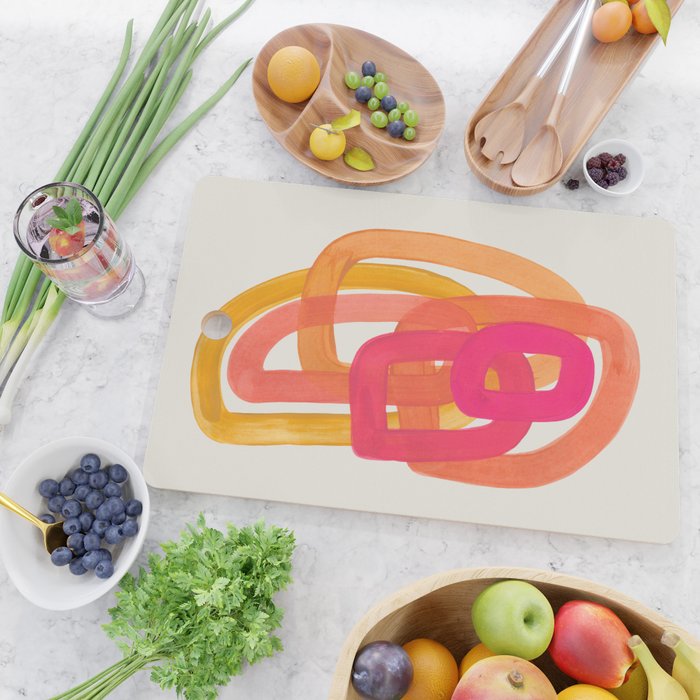 Funky Retro 70's Style Pattern Orange Pink Greindent Striped Circles Mid Century Colorful Pop Art Cutting Board Gallery Image 2