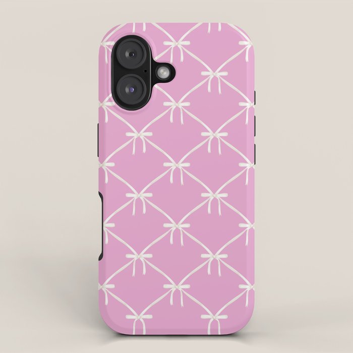 Bows & Ribbons Pattern LIII Y2K Fuchsia Pink iPhone Case Gallery Image 1