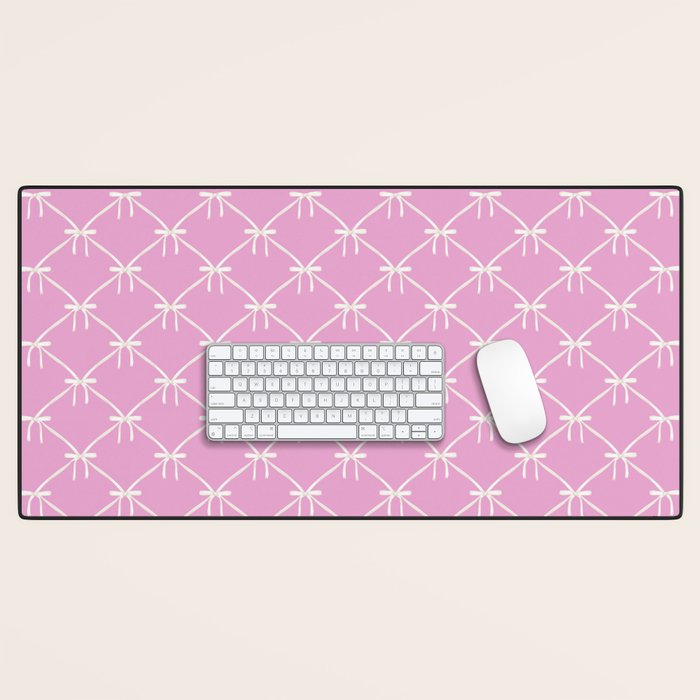 Bows & Ribbons Pattern LIII Y2K Fuchsia Pink Desk Mat Gallery Image 1