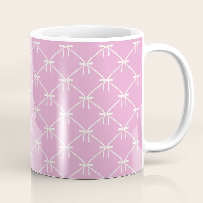Bows & Ribbons Pattern LIII Y2K Fuchsia Pink Coffee Mug Gallery Image 1