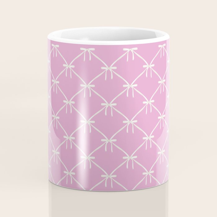 Bows & Ribbons Pattern LIII Y2K Fuchsia Pink Coffee Mug Gallery Image 4